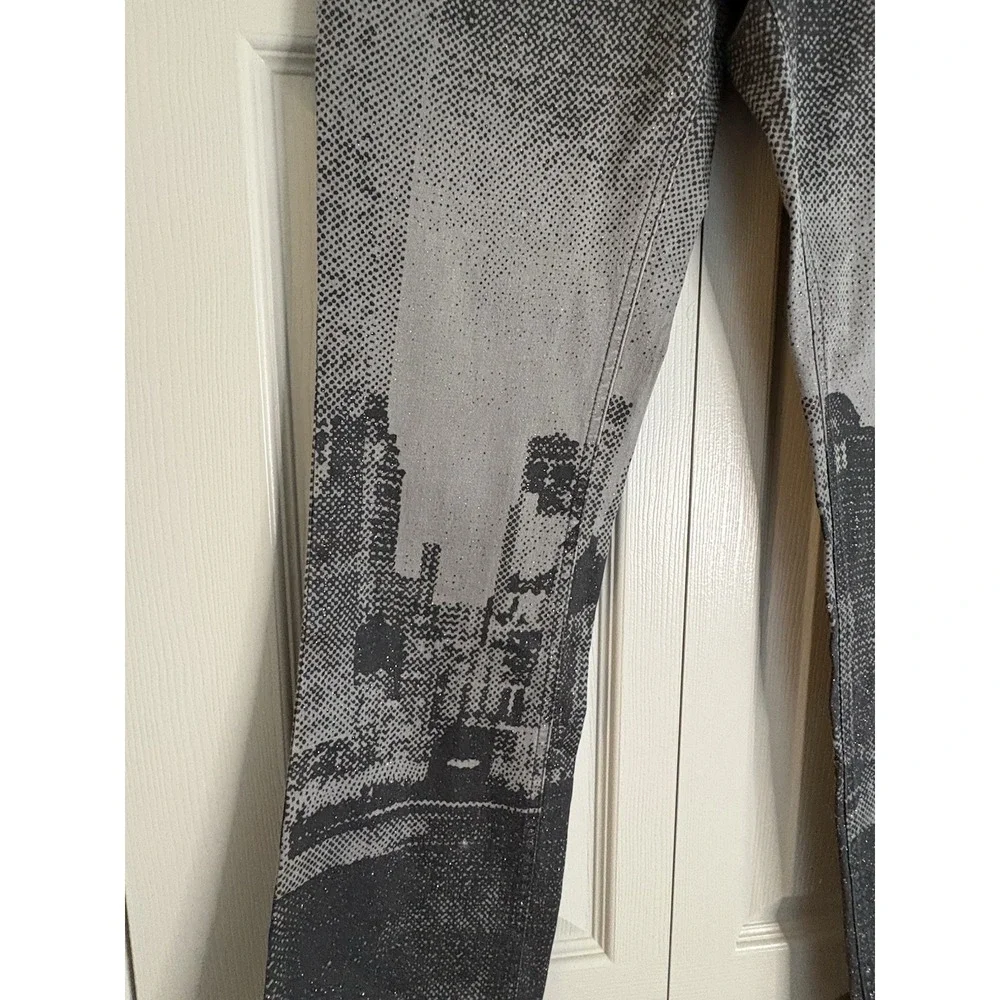 Y2K Vintage 90s‎ Rare CREST Jeans Gray City Artist Skyline Flare Women Sz 1/2